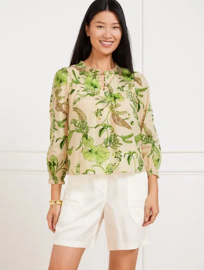 Talbots Plus Size - Lace Trim Pintuck Top - Branching Floral - Beige/citrus Leaf - 1x  In Multi