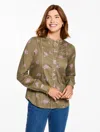 Talbots Plus Size - Lace Trim Shirt - Floral Clusters - Burnt Olive/pink Lavender - X - 100% Cotton  In Green