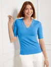 Talbots Lace Trim V-neck T-shirt - Cheerful Blue - 3x