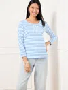 Talbots Plus Petite - Lace Up Scoop Neck T-shirt - White/lakeside Blue - 1x - 100% Cotton  In White,lakeside Blue