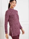 Talbots Petite - Leopard Jacquard Pullover Sweater - Burgundy Berry/orchid - Xl  In Burgundy Berry,orchid