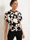 Talbots Plus Size - Lightweight Woven Stretch Boxy T-shirt - Blurred Floral - Black/ivory  In Multi