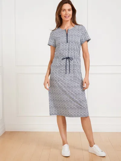 Talbots Plus Size - Lightweight Woven Stretch Drawstring Waist Dress - Water Swirls - Ink/white - 3x