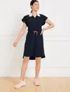 Talbots Misses - Lightweight Woven Stretch Half-zip Polo Dress - Blue - Large  In Blue