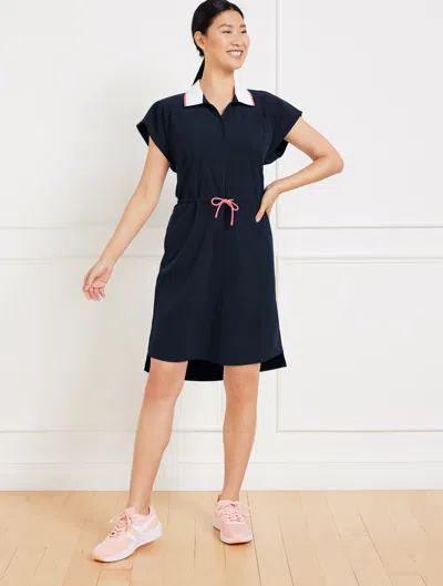Talbots Misses - Lightweight Woven Stretch Half-zip Polo Dress - Blue - Large