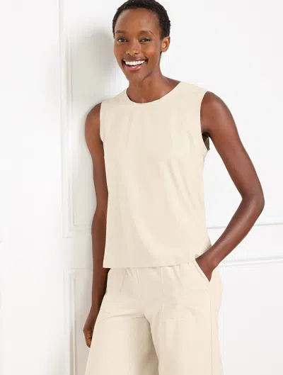 Talbots Plus Size - Lightweight Woven Stretch Sleeveless Tank Top - Laser Cut - Oat - 3x
