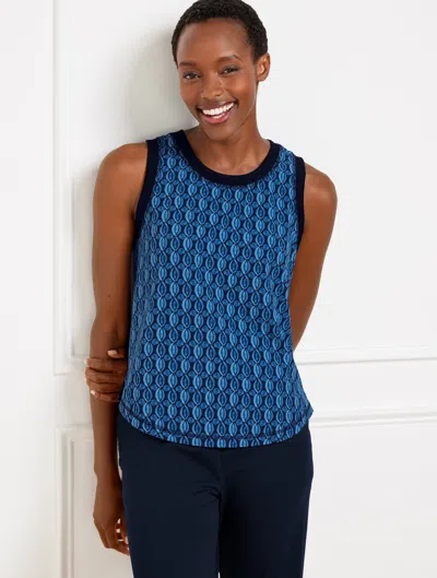 Talbots Plus Size - Lightweight Woven Stretch Tank Top - Pinwheel Geo - Ink/lakeside Blue - X  In Ink,lakeside Blue