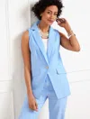 Talbots Plus Petite - Linen Blend Long Vest - Light Blue/white - 22  In Light Blue,white