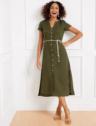 Talbots Plus Size - Linen Fit & Flare Shirtdress - Burnt Olive - 14