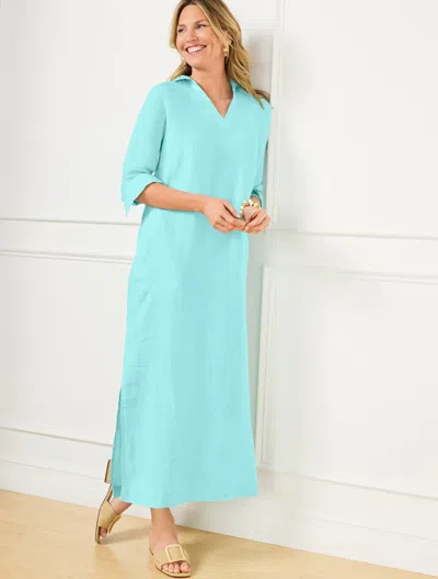 Talbots Plus Size - Linen Kaftan Shirtdress - Vivid Turquoise/white - 1x  In Vivid Turquoise,white