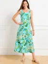 Talbots Plus Size - Linen Maxi Dress - Tropical Botanical - Vivid Turquoise - 22