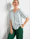 Talbots Linen Popover Shirt - Breezy Stripe - Heritage Green - X  In Heritage Green