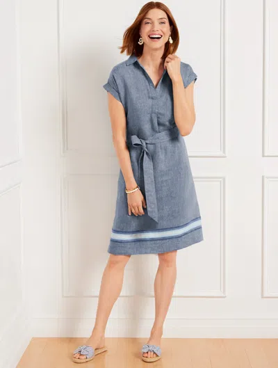 Talbots Linen Popover Shirt Shirtdress - Placed Stripe - Blue - 3x