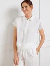 Talbots Linen Tie Hem Button Front Top - White - 1x  In White