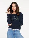 Talbots Plus Size - Long Sleeve Crewneck T-shirt - Christmas Tree - Indigo - 2x  In Blue