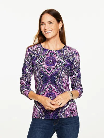 Talbots Plus Size - Long Sleeve Crewneck T-shirt - Diamond Medallion - Brilliant Purple - 2x  In Multi