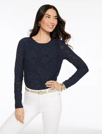 Talbots Plus Size - Long Sleeve Crewneck T-shirt - Floral - Blue - 3x