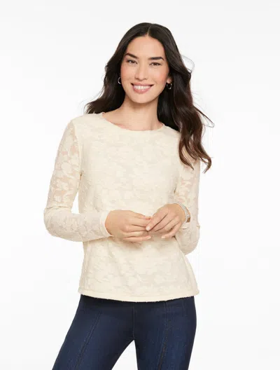 Talbots Plus Size - Long Sleeve Crewneck T-shirt - Floral - Ivory - 3x  In Neutral