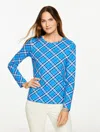 Talbots Plus Size - Long Sleeve Crewneck T-shirt - Tinsel Plaid - Pond Blue - 1x  In Blue