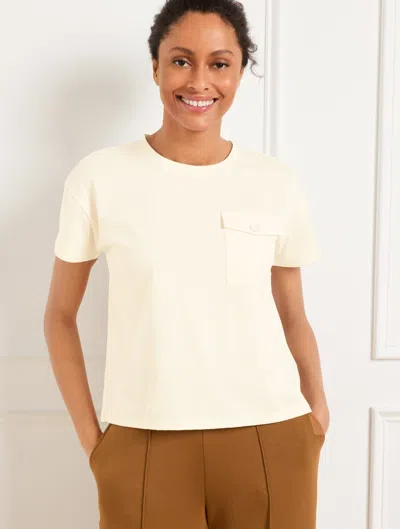 Talbots Plus Size - Luxe Jersey Pocket T-shirt - Ivory - 1x  In White
