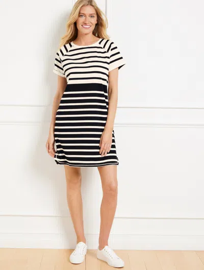 Talbots Plus Size - Luxe Jersey Raglan T-shirt Dress - Thames Stripe - Black/ivory - 3x  In Multi