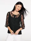 Talbots Plus Size - Marigold Floral Embroidered Top - Black - 2x  In Black