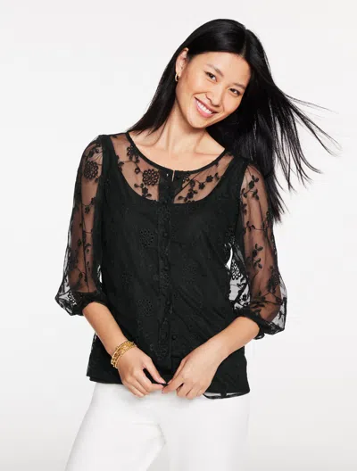 Talbots Plus Size - Marigold Floral Embroidered Top - Black - 2x