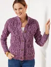 Talbots Plus Size - Marl Cable Knit Mockneck Cardigan Sweater - Rich Eggplant Marl - 3x  In Rich Eggplant Marl