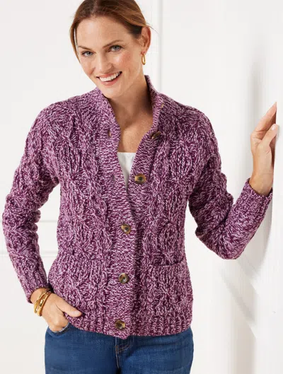 Talbots Plus Size - Marl Cable Knit Mockneck Cardigan Sweater - Rich Eggplant Marl - 3x