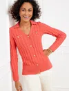 Talbots Plus Size - Mixed Cable Knit Polo Cardigan Sweater - Coral Peach - 3x