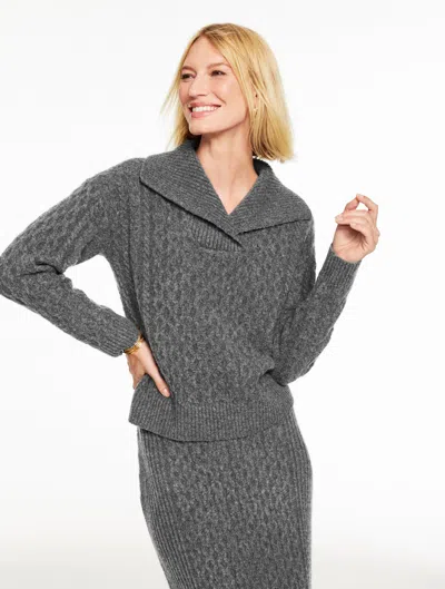Talbots Plus Size - Mixed Cable Shawl Collar Sweater - Shadow Heather - 3x  In Gray