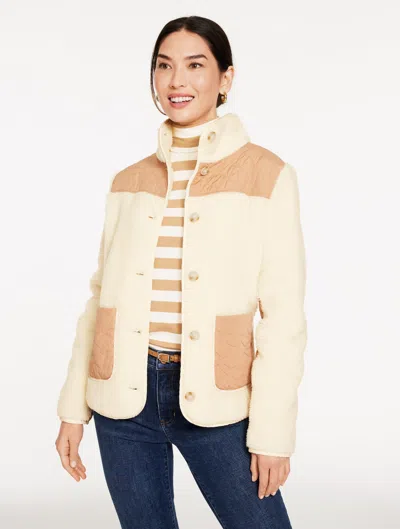 Talbots Plus Size - Mixed Media Sherpa Jacket - Ivory - 1x  In Neutral
