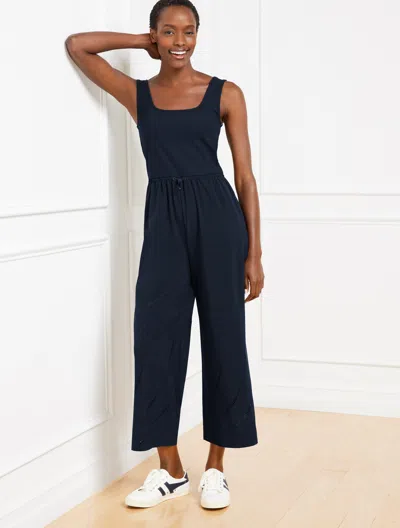 Talbots Plus Size - Mixed Media Square Neck Jumpsuit Dress - Blue - 3x