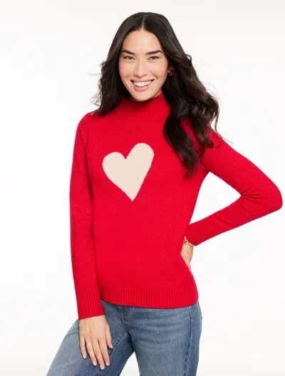 Talbots Plus Size - Mockneck Pullover Sweater - Intarsia Heart - Red/sesame Heather - 3x