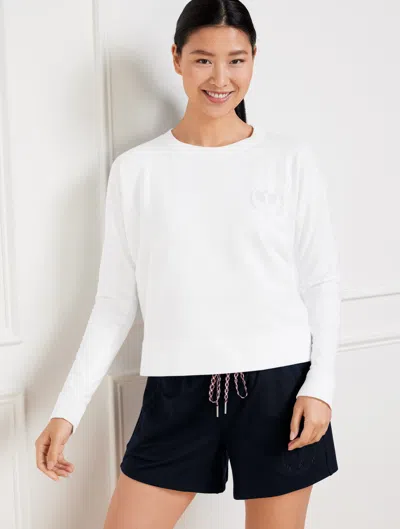 Talbots Plus Size - Modal French Terry Embroidered Crest Sweatshirt - White - 3x