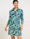 Talbots Plus Size - Modal French Terry Half-zip Pullover Sweater - Impressive Paisley - Ink/light Jade - 2x 