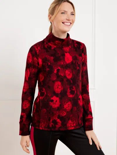Talbots Modal French Terry Mockneck Pullover Sweater - Floral Haze - Red - X