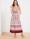 Talbots Plus Size - Modern Poplin Fit & Flare Dress - Bohemian Medallion - White/sangria - 22 - 100% Cotton In White,sangria
