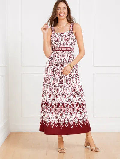Talbots Plus Size - Modern Poplin Fit & Flare Dress - Bohemian Medallion - White/sangria - 22 - 100% Cotton In White,sangria