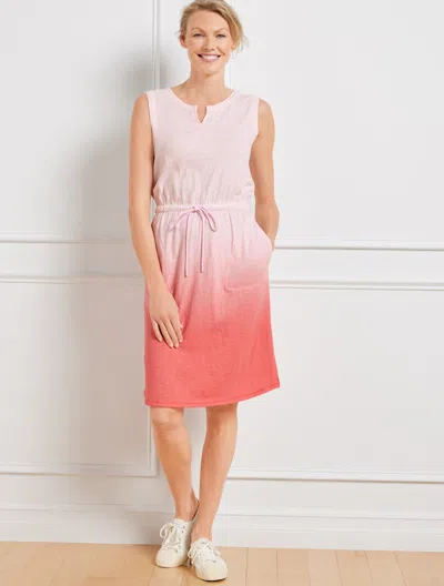 Talbots Plus Size - Supersoft Slub Drawstring Waist Dress - Dip Dye - Pink Dogwood/lovely Coral - 2x - 100% In Pink Dogwood,lovely Coral
