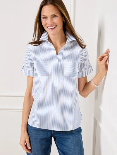 Talbots Plus Size - Non-iron Perfect Popover Shirt - Dazzling Stripe - White/royal Blue - 3x  In White,royal Blue