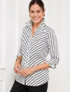 Talbots Plus Size - Non-iron Perfect Shirt - Gala Stripe - White/black - 22  In White,black