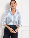 Talbots Plus Size - Non-iron Perfect Shirt - Gala Stripe - White/capri Blue - 24  In White,capri Blue