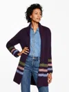 Talbots Plus Size - Open Front Cardigan Sweater - Marl Stripe - Ink - 2x  In Purple