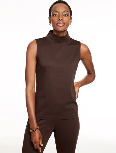Talbots Plus Size - Passport Ponte Mockneck Sleeveless Shell Top - Coffee Bean - 2x  In Brown