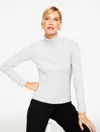 Talbots Plus Size - Perfect Turtleneck Top - Metallic - Grey Sky Heather - 2x  In White