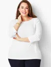 Talbots Plus Size - Cotton Bateau Neck T-shirt - White - 1x