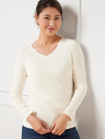 Talbots Plus Size - Pima V-neck T-shirt - Ivory - 3x