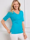 Talbots Pima V-neck T-shirt - Solid - Caribbean Sea - 1x