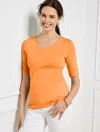 Talbots Plus Size - Pima V-neck T-shirt - Solid - Papaya - 2x